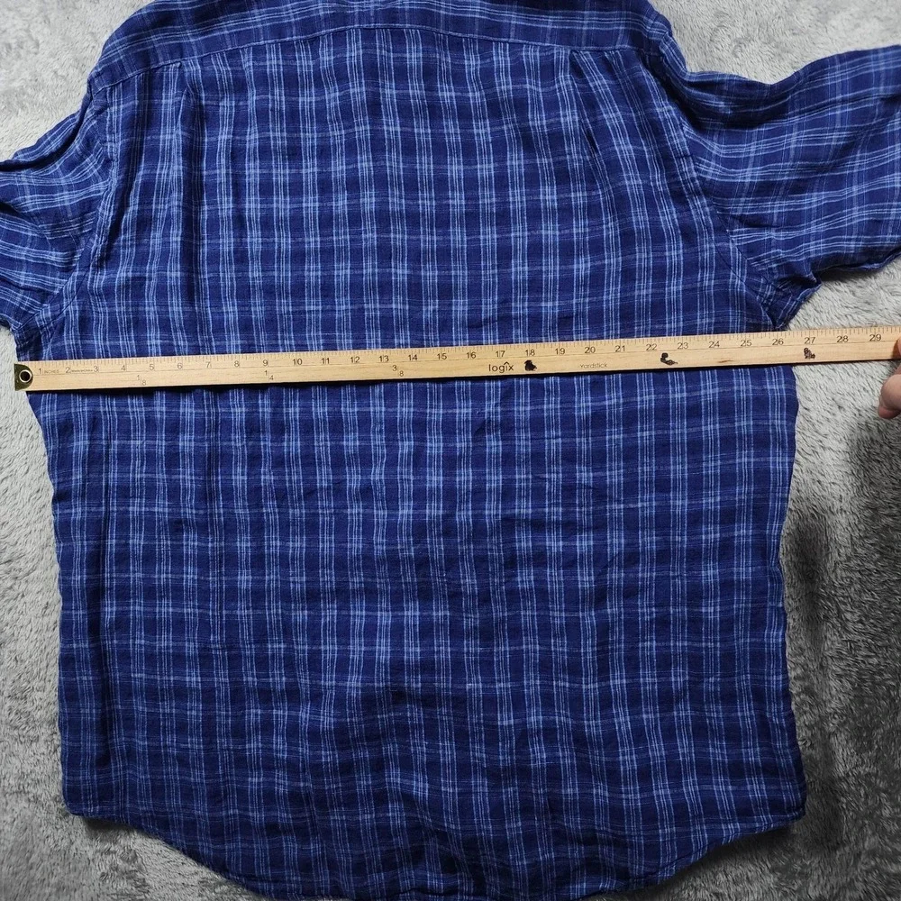 Polo Ralph Lauren Shirt Mens 2XL Blue Plaid Linen Long Sleeve Button Up Summer